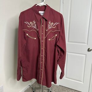 Rafael Amaya Rangers Western Pearl Snap Shirt Burgundy Floral Embroidered 2XL